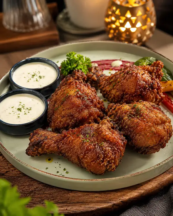 Cafe 66 Chicken — crisp fried chicken, plated