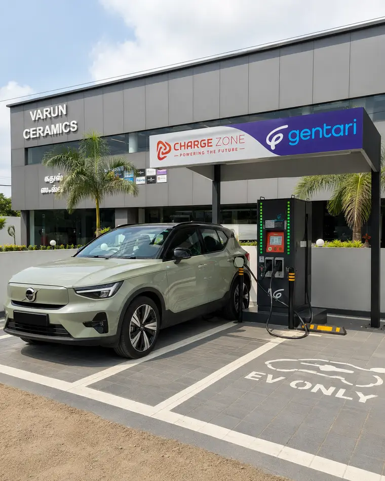 A Volvo charging at the Gentari fast charger beside Cafe 66
